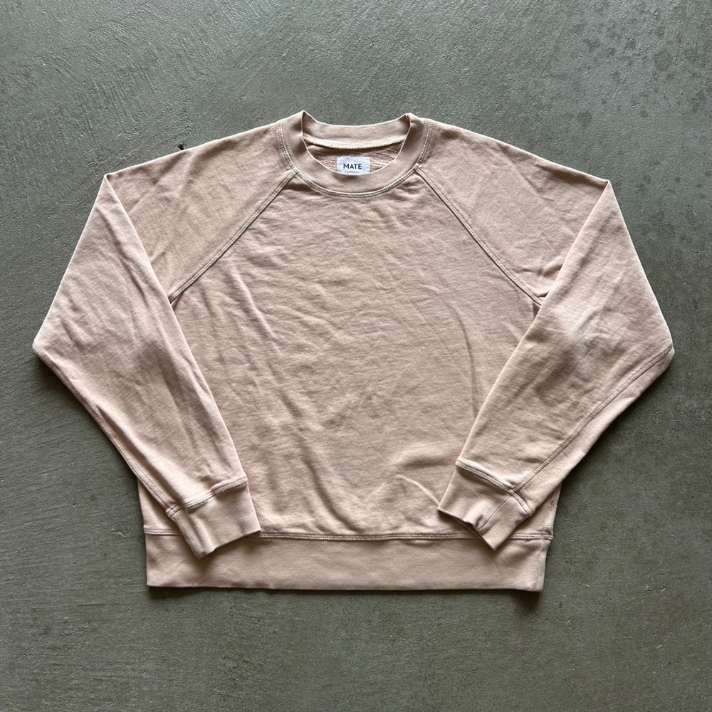 Mate Organic Lightweight Terry Raglan Sweatshirt Womens Medium Pink Crewneck